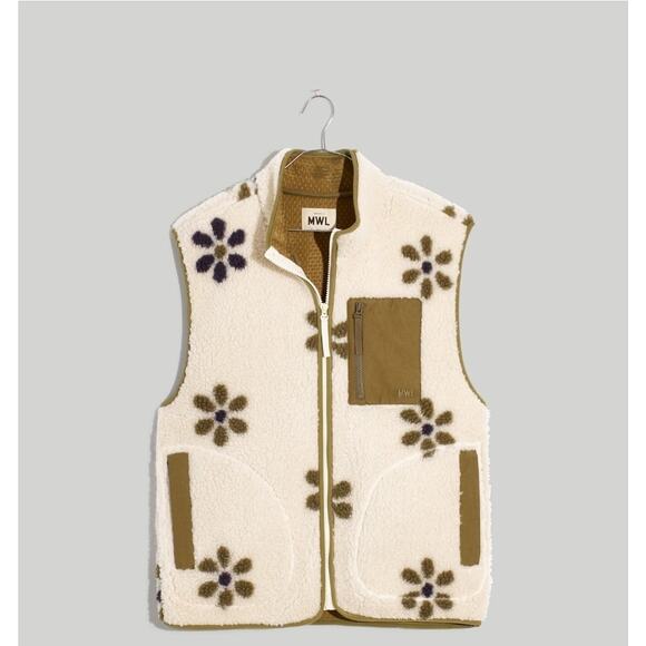 Madewell MWL Re(source) Cream Fleece Sherpa Vest Flowers Women’s Size XXS - Picture 4 of 4